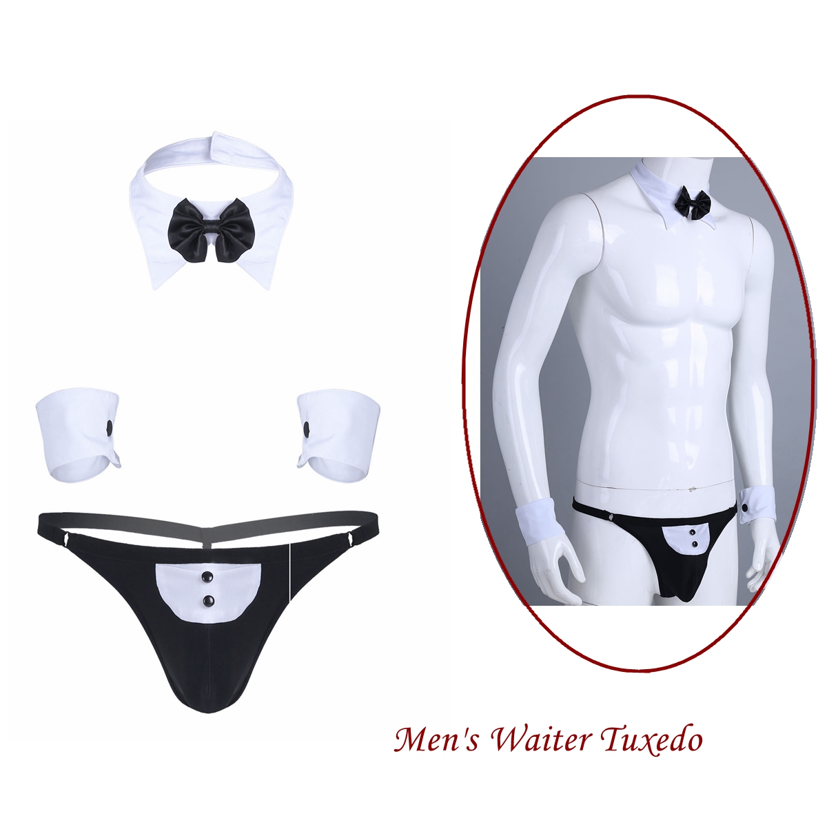 Cosplay Prop Bow - Men Cosplay Waiter Lingerie Sets Open