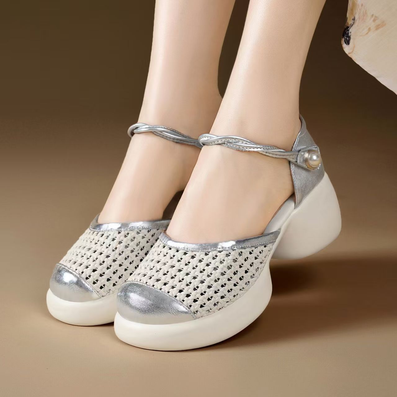 Women Genuine Leather Woven Ho - Velcro Hook Loop recensione e prezzo